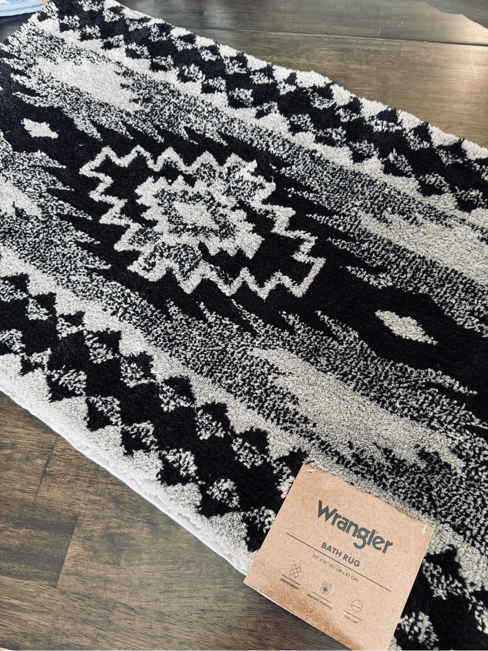 Wrangler Black Gray Western Tribal Southwest Bath Mat Soft Rug
